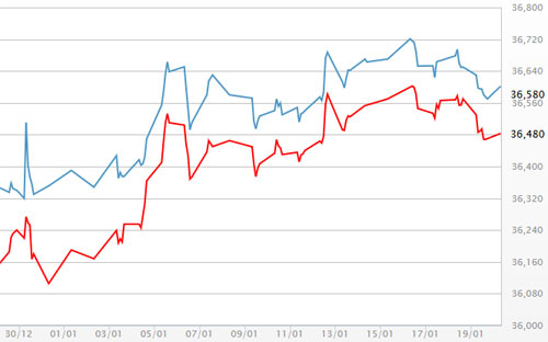 Diễn biến giá vàng SJC tại DOJI - Nguồn: DOJI.<br>
