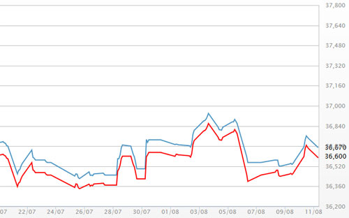 Diễn biến giá vàng SJC tại DOJI - Nguồn: DOJI.<br>