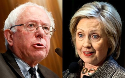 Hai ứng viên tổng thống Mỹ của Đảng Dân chủ: Bernie Sanders (trái) và Hillary Clinton (phải).<br>