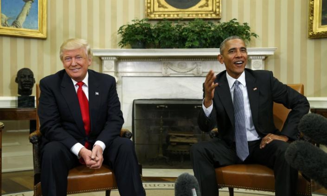 Tổng thống đắc cử của Mỹ Donald Trump (trái) và Tổng thống sắp mãn nhiệm Barack Obama trong cuộc họp báo tại Nhà Trắng sau cuộc gặp riêng ngày 10/11 - Ảnh: Reuters.