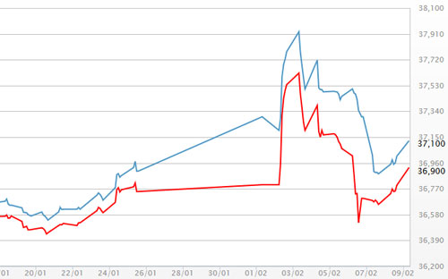 Diễn biến giá vàng SJC tại DOJI - Nguồn: DOJI.<br>