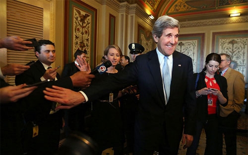 Ông John Kerry phát biểu trước báo giới ngày 29/1 tại Đồi Capital - Ảnh: Alex Wong/Getty Images.