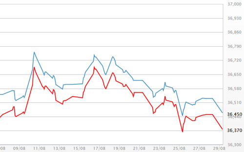 Diễn biến giá vàng SJC tại DOJI - Nguồn: DOJI.<br>