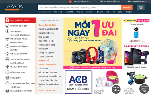 Lazada hoạt động tại 6 thị trường Đông Nam Á, trong đó có Việt Nam - Ảnh chụp màn hình.<br>