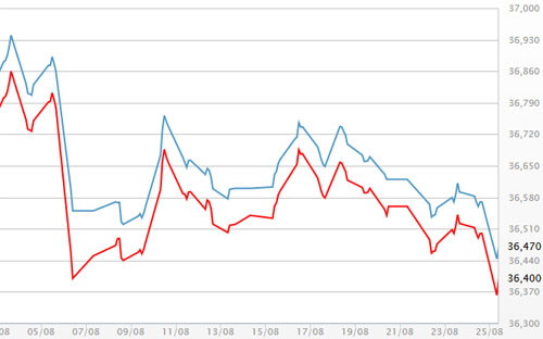 Diễn biến giá vàng SJC tại DOJI - Nguồn: DOJI.<br>