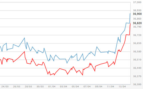 Diễn biến giá vàng SJC tại DOJI - Nguồn: DOJI.<br>