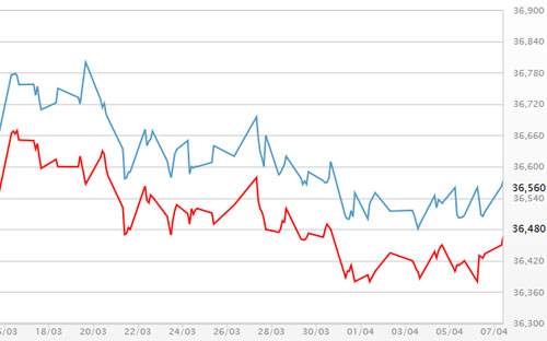 Diễn biến giá vàng SJC tại DOJI - Nguồn: DOJI.<br>