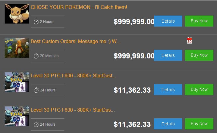 Tài khoản Pokemon được rao bán trên một trang mạng - Ảnh: CNBC.<br>