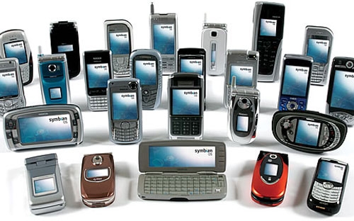 Một số loại điện thoại chạy hệ điều hành Symbian của Nokia.<br>