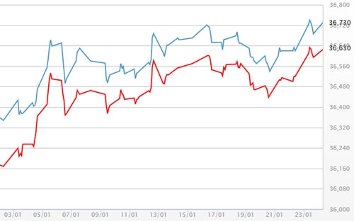 Diễn biến giá vàng SJC tại DOJI - Nguồn: DOJI.<br>