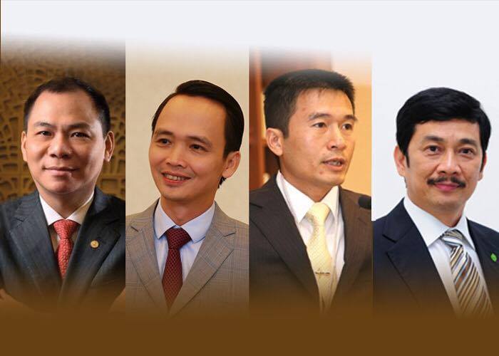 Từ trái sang: ông Phạm Nhật Vượng - Chủ tịch Vingroup, ông Trịnh Văn Quyết - Chủ tịch FLC, ông Lê Viết Lam - Chủ tịch Sun Group, ông Bùi Thành Nhơn - Chủ tịch/Tổng giám đốc Novaland.