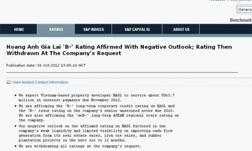 S&P nói gì khi rút lại đánh giá tín nhiệm HAGL?