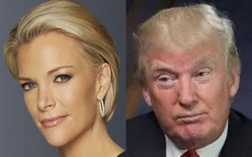 Người dẫn chương trình Megyn Kelly (trái) và ứng viên tổng thống Mỹ Donald Trump (phải).<br>