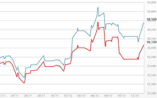 Diễn biến giá vàng SJC tại DOJI - Nguồn: DOJI.<br>