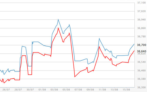 Diễn biến giá vàng SJC tại DOJI - Nguồn: DOJI.<br>