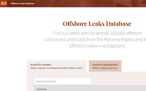 Đã có thể tra cứu dữ liệu vụ Panama Papers trên website của Hiệp hội Nhà báo điều tra Quốc tế (ICIJ) - Ảnh chụp màn hình.<br>