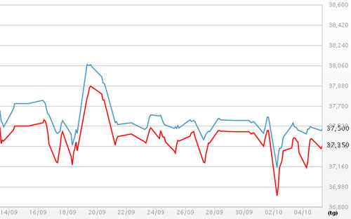 Diễn biến giá vàng SJC tại DOJI - Nguồn: DOJI.<br>