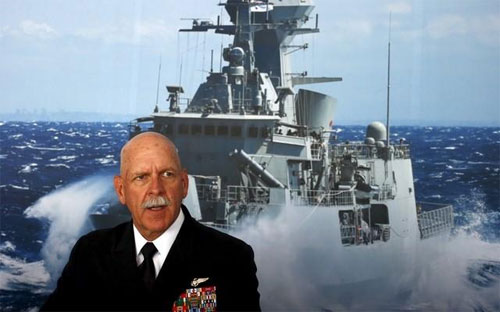 Đô đốc Scott Swift của Mỹ phát biểu tại Sydney ngày 6/10 - Ảnh: Reuters.<br>