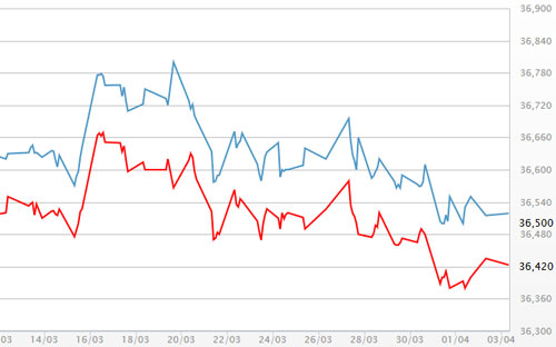 Diễn biến giá vàng SJC tại DOJI - Nguồn: DOJI.<br>