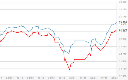 Diễn biến giá vàng SJC tại DOJI - Nguồn: DOJI.<br>