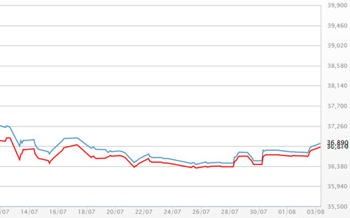 Diễn biến giá vàng SJC tại DOJI - Nguồn: DOJI.<br>