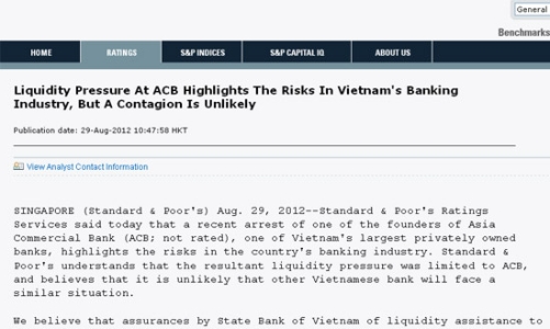 S&P đánh giá cao những chuyển biến kinh tế Việt Nam