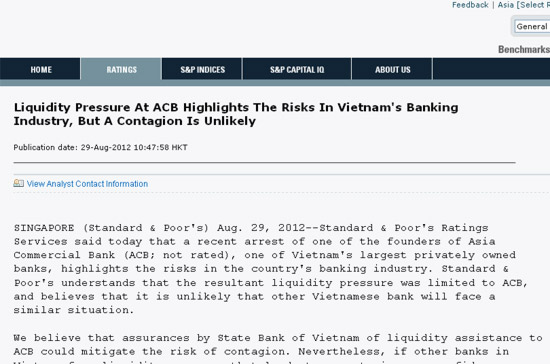 Trong tuyên bố này, S&P đánh giá cao những chuyển biến vĩ mô tích cực của kinh tế Việt Nam.