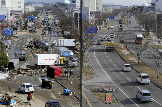 Một con đường đã được phục hồi trở lại trạng trái như trước khi xảy ra thảm họa động đất, sóng thần - Ảnh: AFP/Getty.