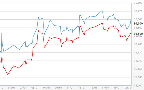 Diễn biến giá vàng SJC tại DOJI - Nguồn: DOJI.<br>