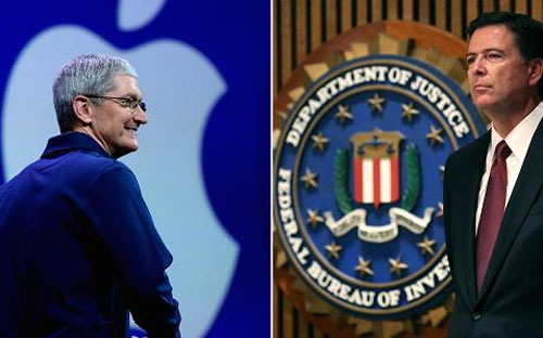 CEO Apple Tim Cook (trái) và Giám đốc FBI James Comey - Ảnh: CNBC/Getty.<br>