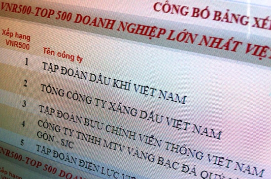 Các doanh nghiệp hoạt động trong lĩnh vực năng lượng (dầu khí, than, điện, kinh doanh xăng dầu) chiếm tới 6/10 vị trí top 10 doanh nghiệp lớn nhất Việt Nam..