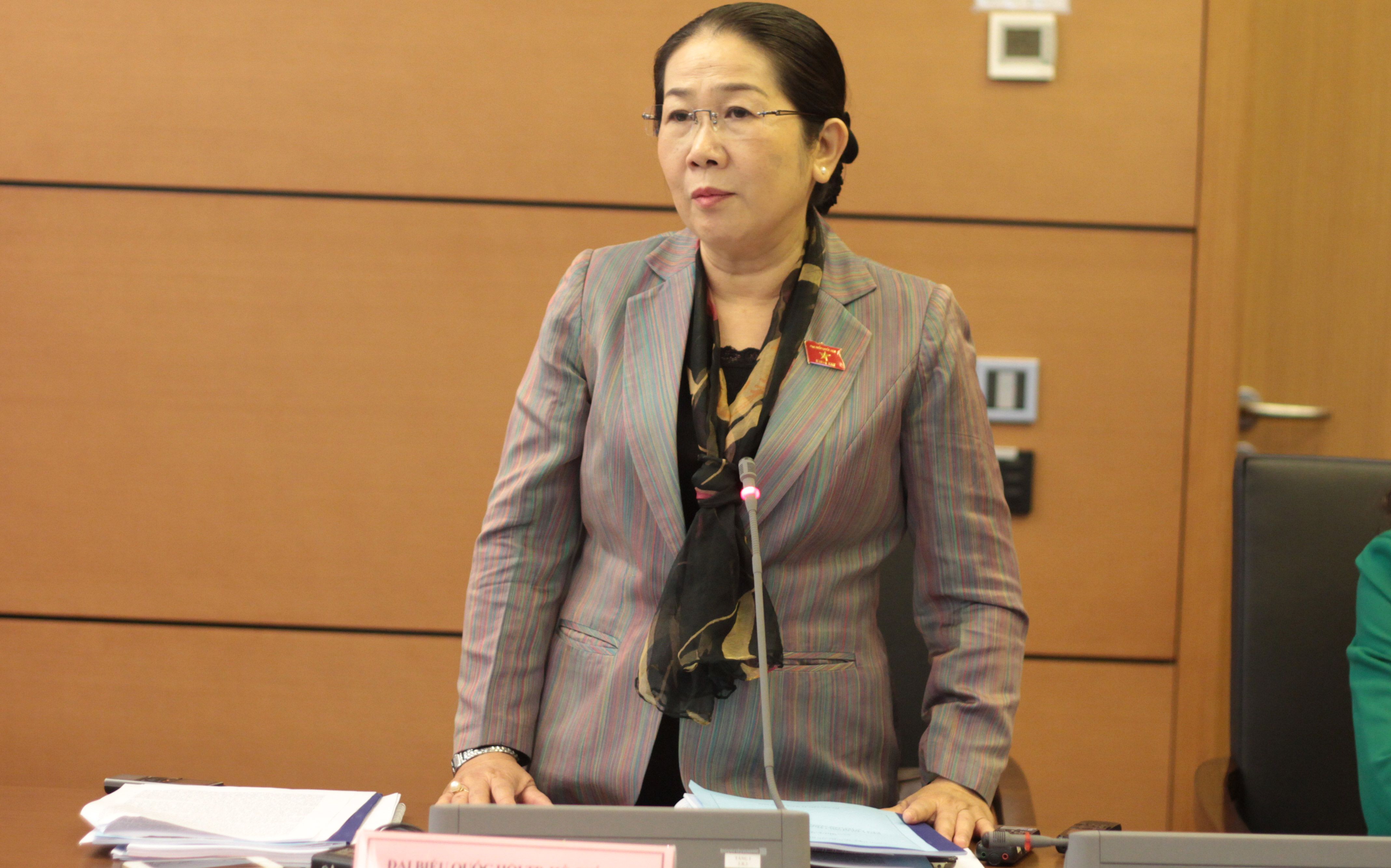 Đại biểu Võ Thị Dung phát biểu tại phiên thảo luận tổ sáng 23/3 - Ảnh: Mỹ An.