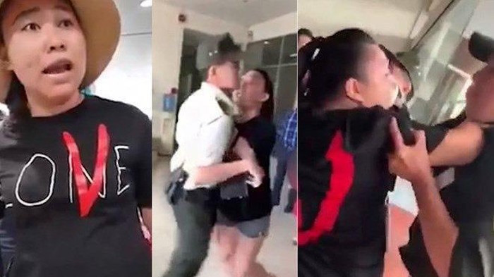 Hình ảnh phản cảm của nữ Đại úy công an Lê Thị Hiền tại sân bay Tân Sơn Nhất hôm 11/8.
