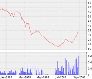 Biểu đồ diễn biến giá cổ phiếu STB từ đầu năm 2008 đến nay - Nguồn ảnh: VNDS.