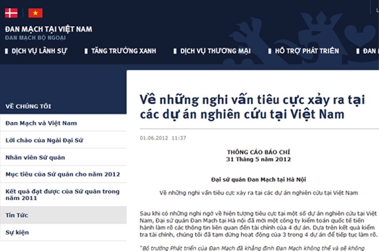 Đại sứ quán Đan Mạch nói "không chấp nhận ngân sách viện trợ phát triển bị sử dụng sai mục đích".