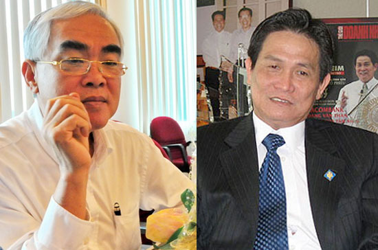 Ông Lê Hùng Dũng (bên trái) và ông Đặng Văn Thành. Tỷ lệ sở hữu của các cổ đông lớn rất thấp tại Sacombank là một cơ hội cho tổ chức khác tiến hành thâu tóm.