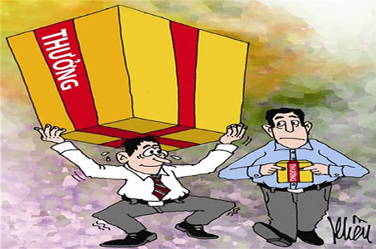 Thông thường mức thưởng lên đến mấy chục triệu đồng chỉ thuộc về các vị trí lãnh đạo doanh nghiệp - Minh họa: Khều.