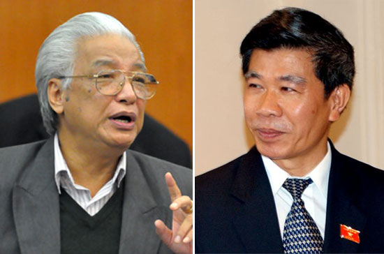 Từ trái sang phải: các cựu Thống đốc Ngân hàng Nhà nước Cao Sỹ Kiêm và Lê Đức Thúy.