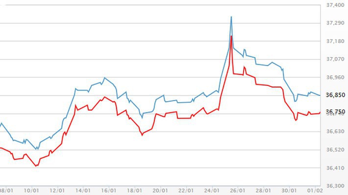 Diễn biến giá vàng SJC tại DOJI - Nguồn: DOJI.