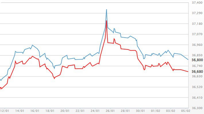 Diễn biến giá vàng SJC tại DOJI - Nguồn: DOJI.