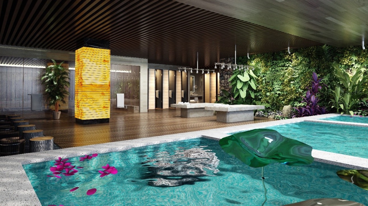 Seva Spa có diện tích lên tới 4.000m2 được thiết kế đặc biệt tại tòa tháp Forest In The Sky tại Đại Lải Flamingo Resort.