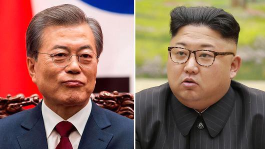 Tổng thống Hàn Quốc Moon Jae-in (trái) và nhà lãnh đạo Triều Tiên Kim Jong Un - Ảnh: Getty/CNBC.