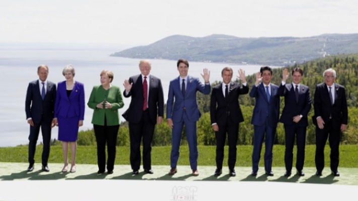 Các nhà lãnh đạo khối G7 tại La Malbaie Quebec, Canada ngày 8/6 - Ảnh: Reuters.