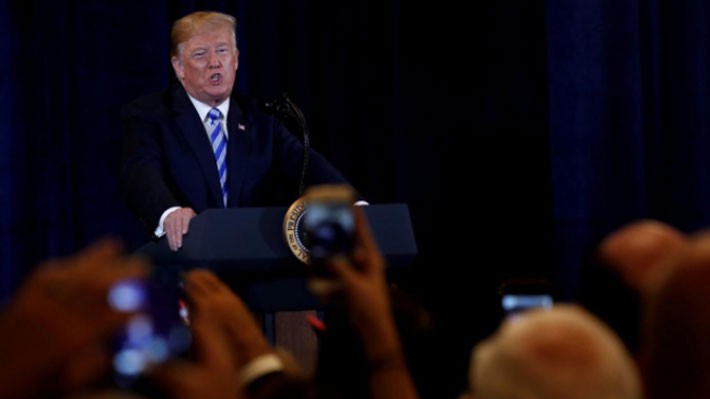 Tổng thống Mỹ Donald Trump phát biểu trước người ủng hộ trong một sự kiện vận động ở Utica, New York hôm 13/8 - Ảnh: Reuters.