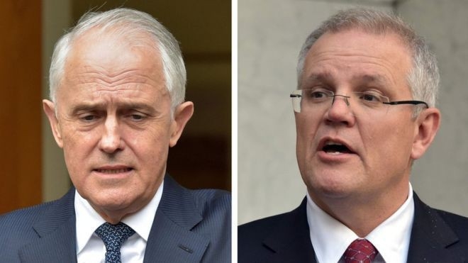 Ông Scott Morrison (trái) sẽ trở thành Thủ tướng Astralia thay cho ông Malcomm Turnbull (phải) - Ảnh: BBC.