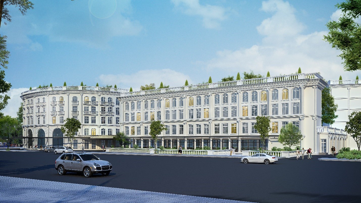 Phối cảnh của khách sạn Silk Path Huế trên mặt đường Lê Lợi.