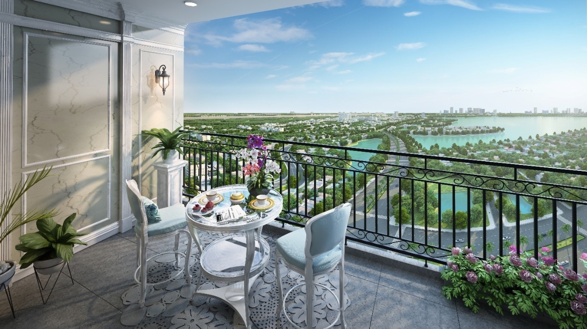 Không gian thoáng rộng, xanh mát từ góc nhìn tại các ban công của căn hộ D'. Le Roi Soleil.