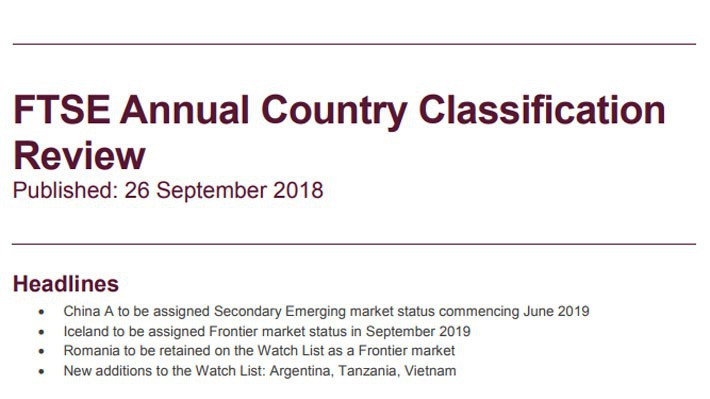 Báo cáo của FTSE Russell đưa thị trường chứng khoán Việt Nam vào danh sách theo dõi nâng hạng - Ảnh chụp màn hình.