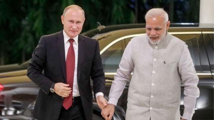Tổng thống Nga Vladimir Putin và Thủ tướng Ấn Độ Narendra Modi ở New Delhi ngày 4/10 - Ảnh: Tass/Getty.