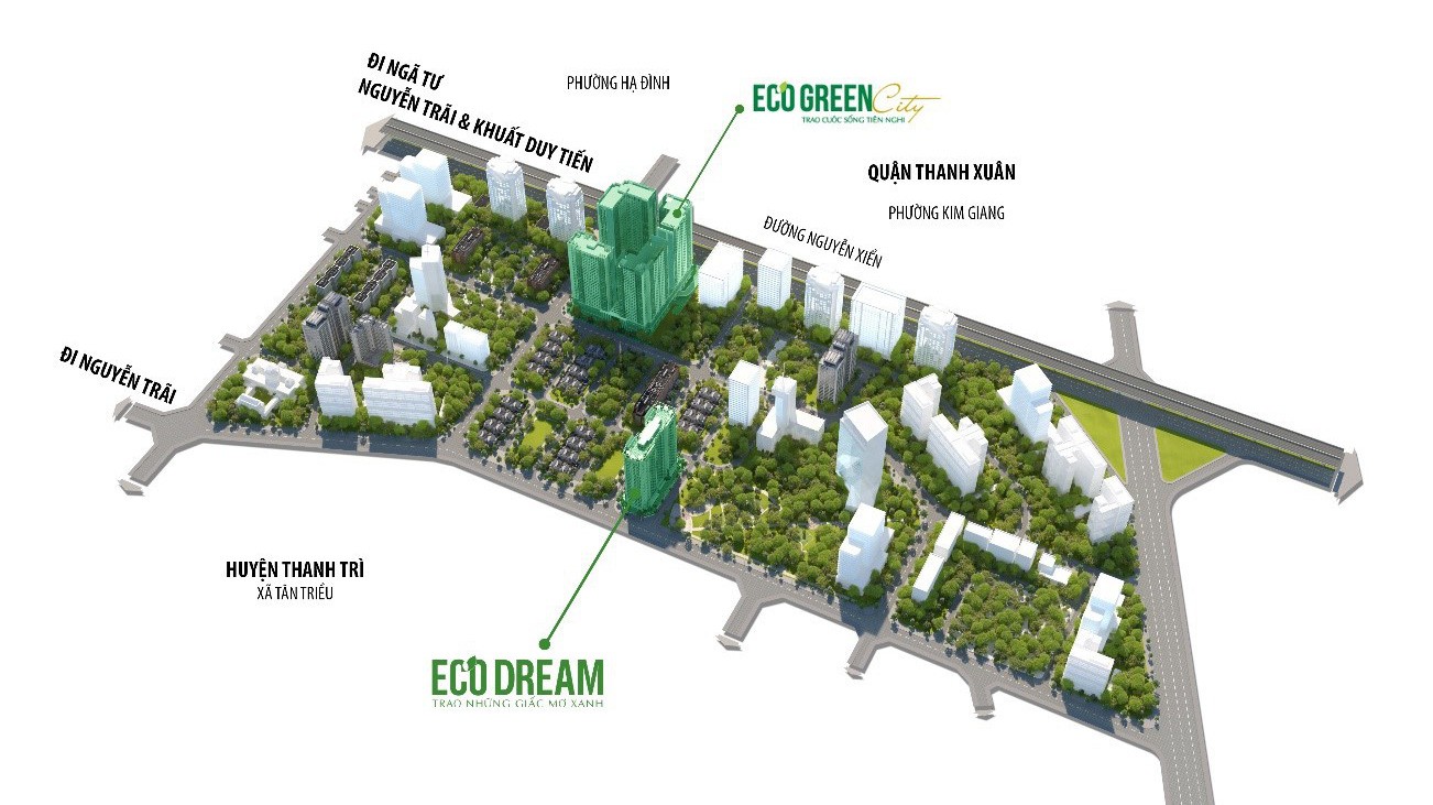 Bản đồ tổ chức không gian kiến trúc cảnh quan khu đô thị Tây Nam Kim Giang 1.